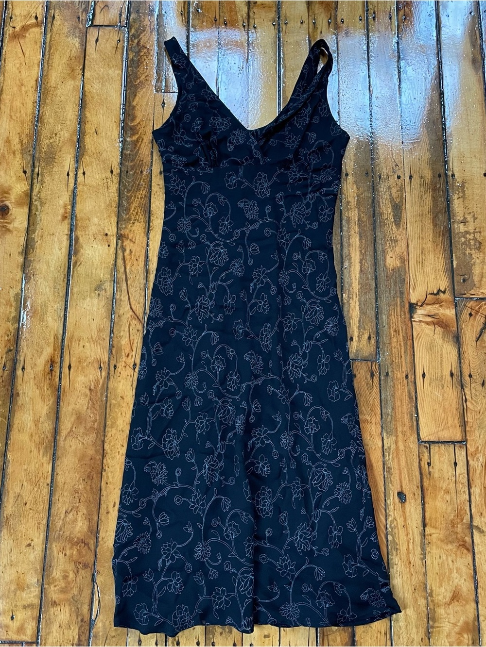90s Black Floral Slip Dress